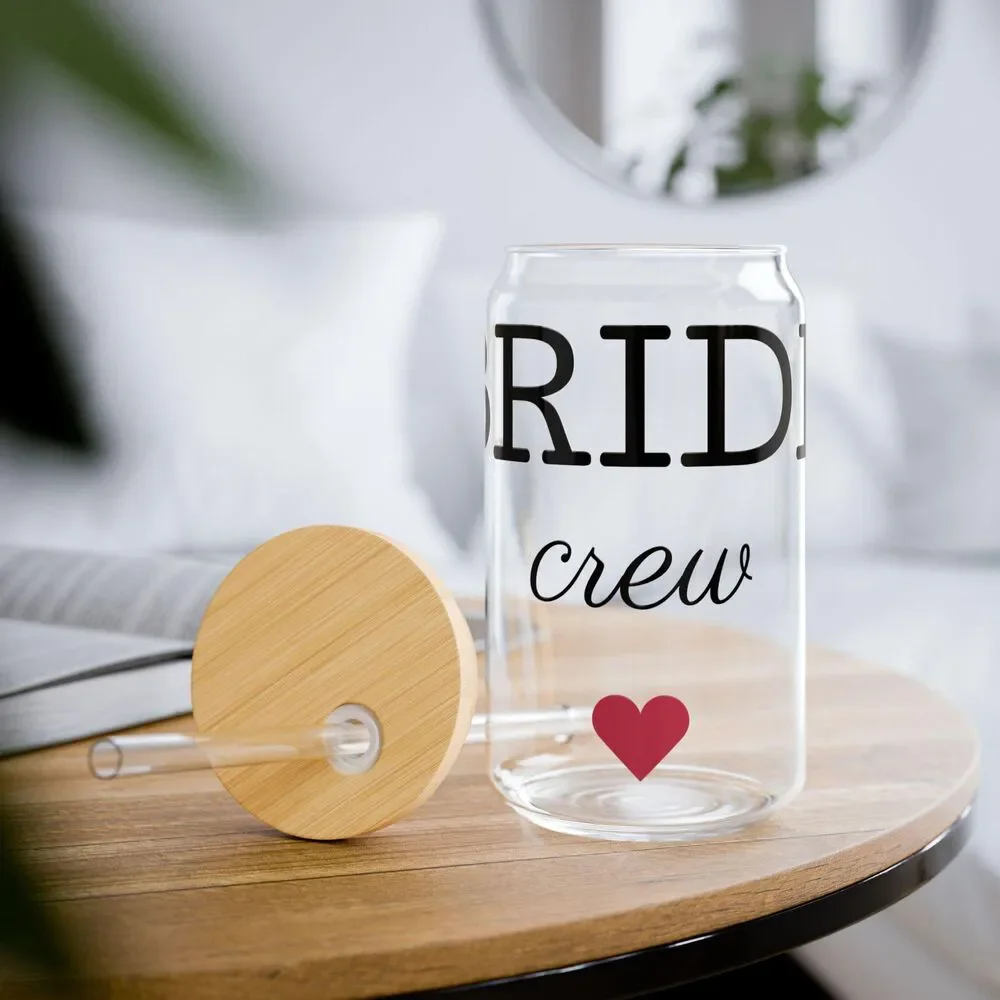Bride Crew Sipper Glass 16oz | Mason Jar Style with Straw